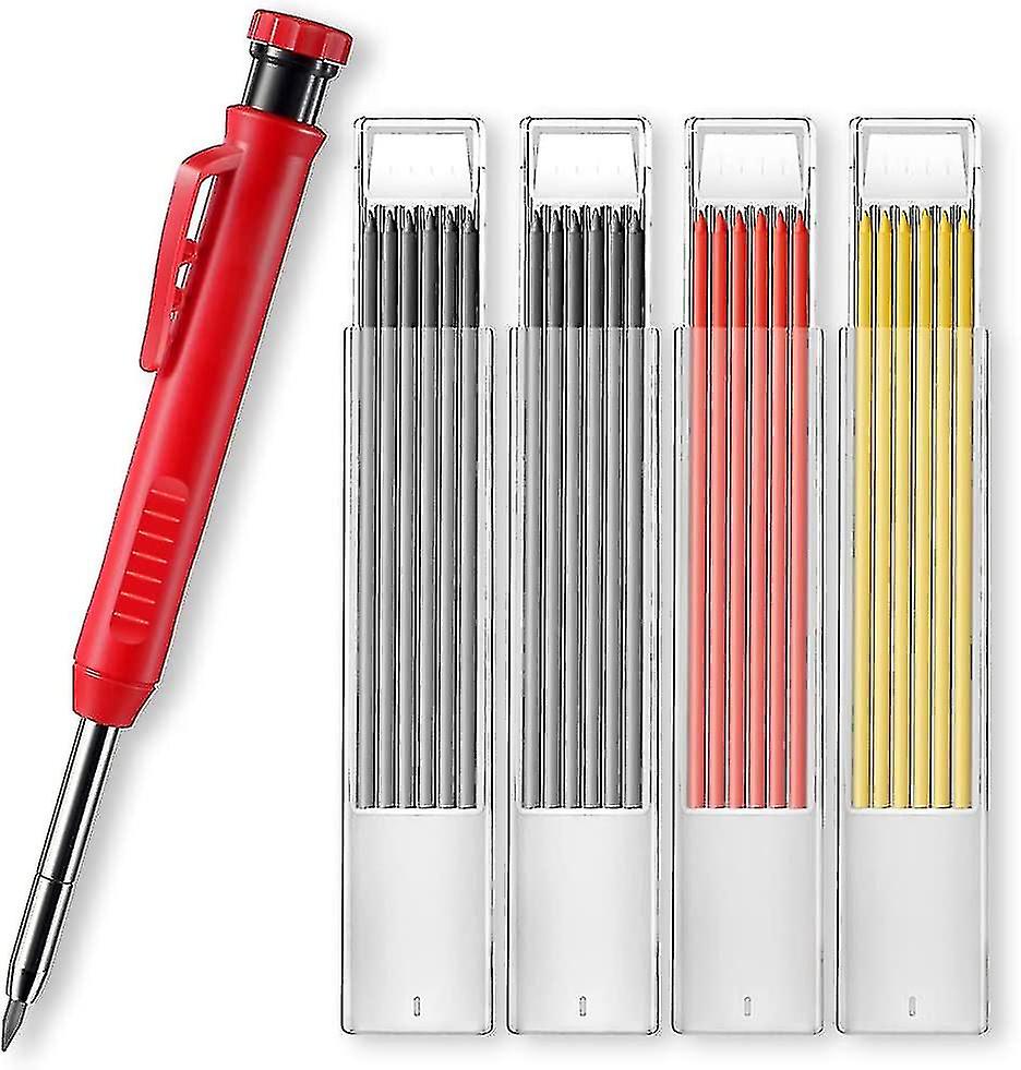 Deep Hole Marker, Carpenter Pencils, Construction Pencil, Drill Marker, Built-in Sharpener With 24 Leads And Sharpener For Drawing, Marking And Woodwo