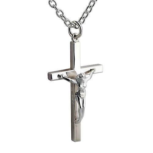 Silver 40x24mm solid block Crucifix Cross with a cable Chain 24 inches