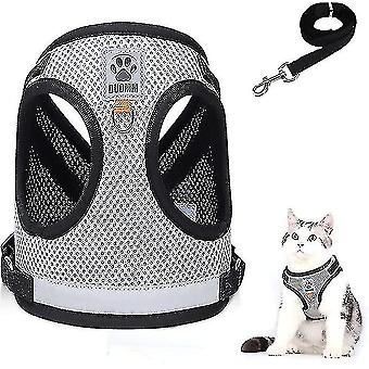 Katzengeschirr- und Leinenset, ausbruchsichere Laufweste für Katzen und Kätzchen mit Leine, verstellbares, weiches, reflektierendes Netzwestengeschirr und Leine für kleine und mittelgroße Katzen