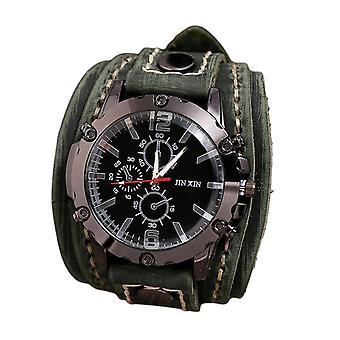 Punk Vintage Armbåndsur Bred PU Læder Bælte Rem Manchet Romertal Grøn