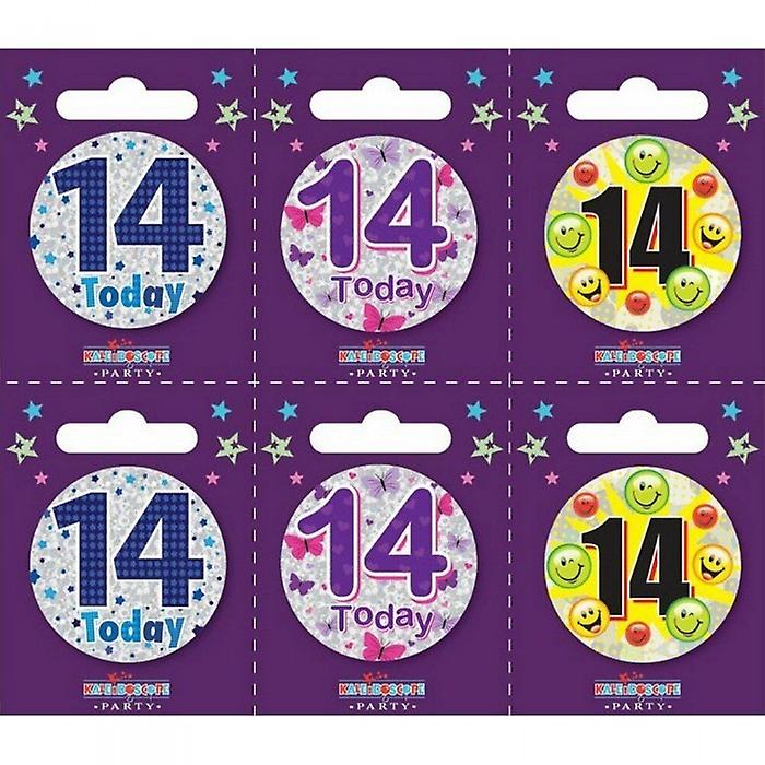 Apac Assorted Designs 14th Birthday Badge (Pack of 6)