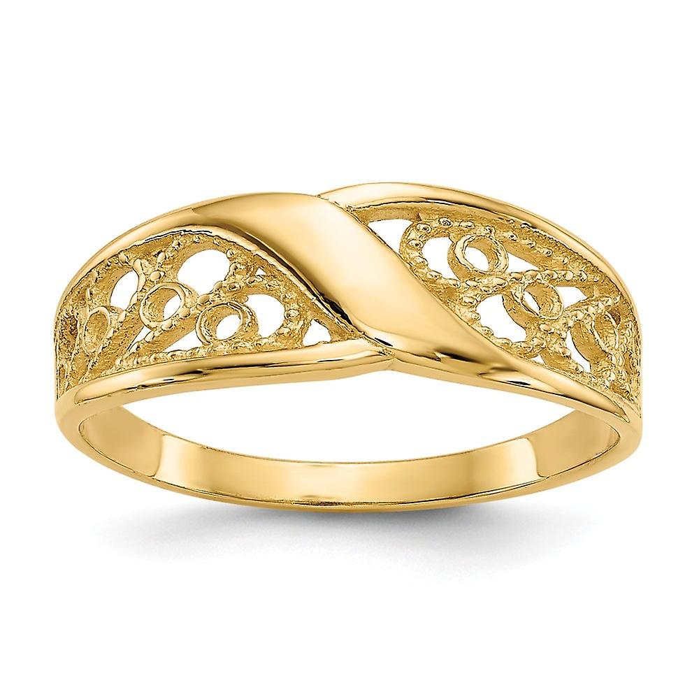 Bague en or jaune massif 10 carats avec filigrane poli, taille 7,00, pour femme, 1,3 gramme