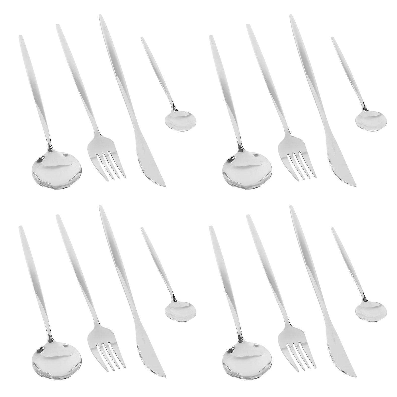 24Pcs Tableware Set Stainless Steel Knife Fork Spoon Flatware Set for Dinner Feast Silver 
