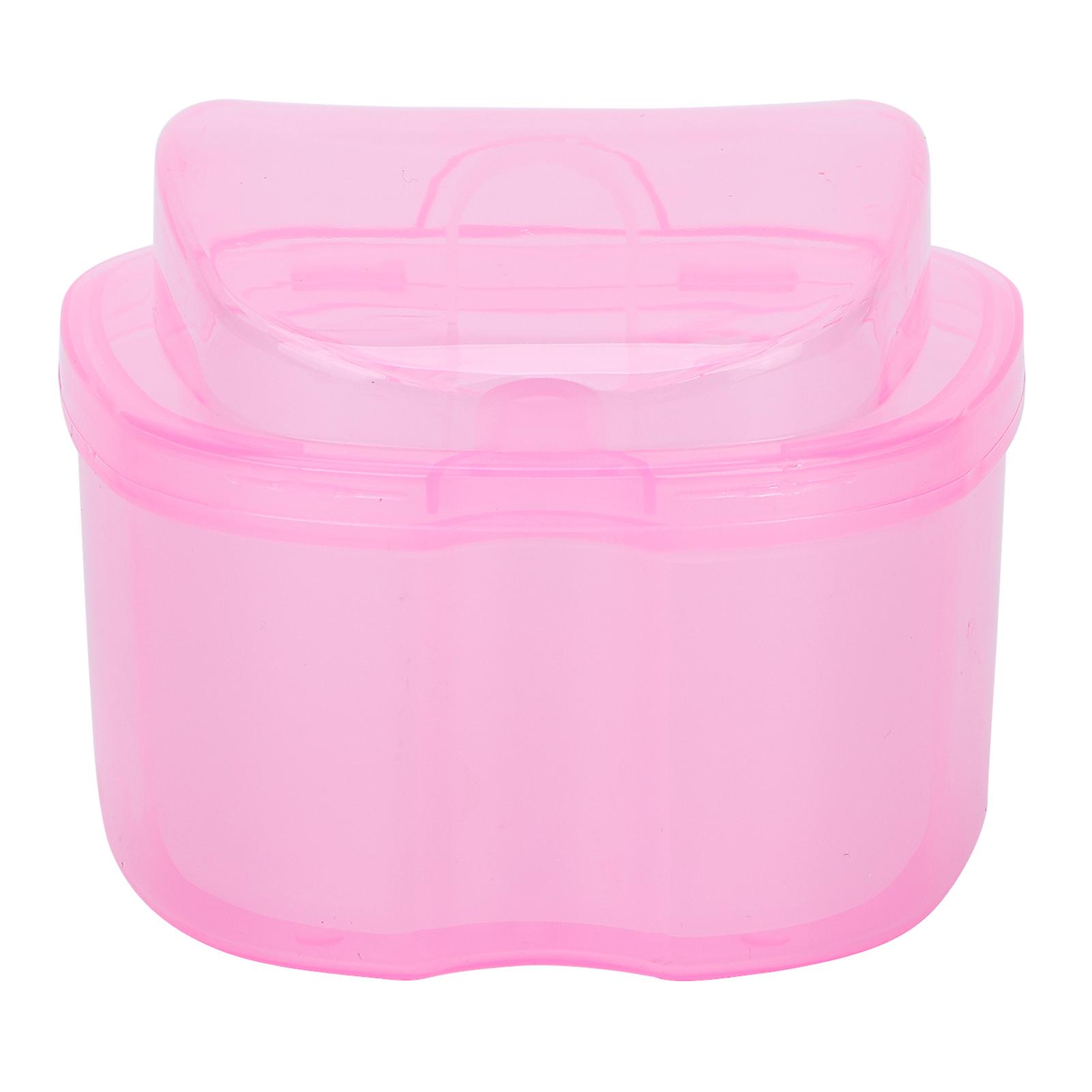 Boîte de bain pour prothèses dentaires, récipient de trempage, boîte de rangement colorée pour fausses dents avec panier-filtre, rose