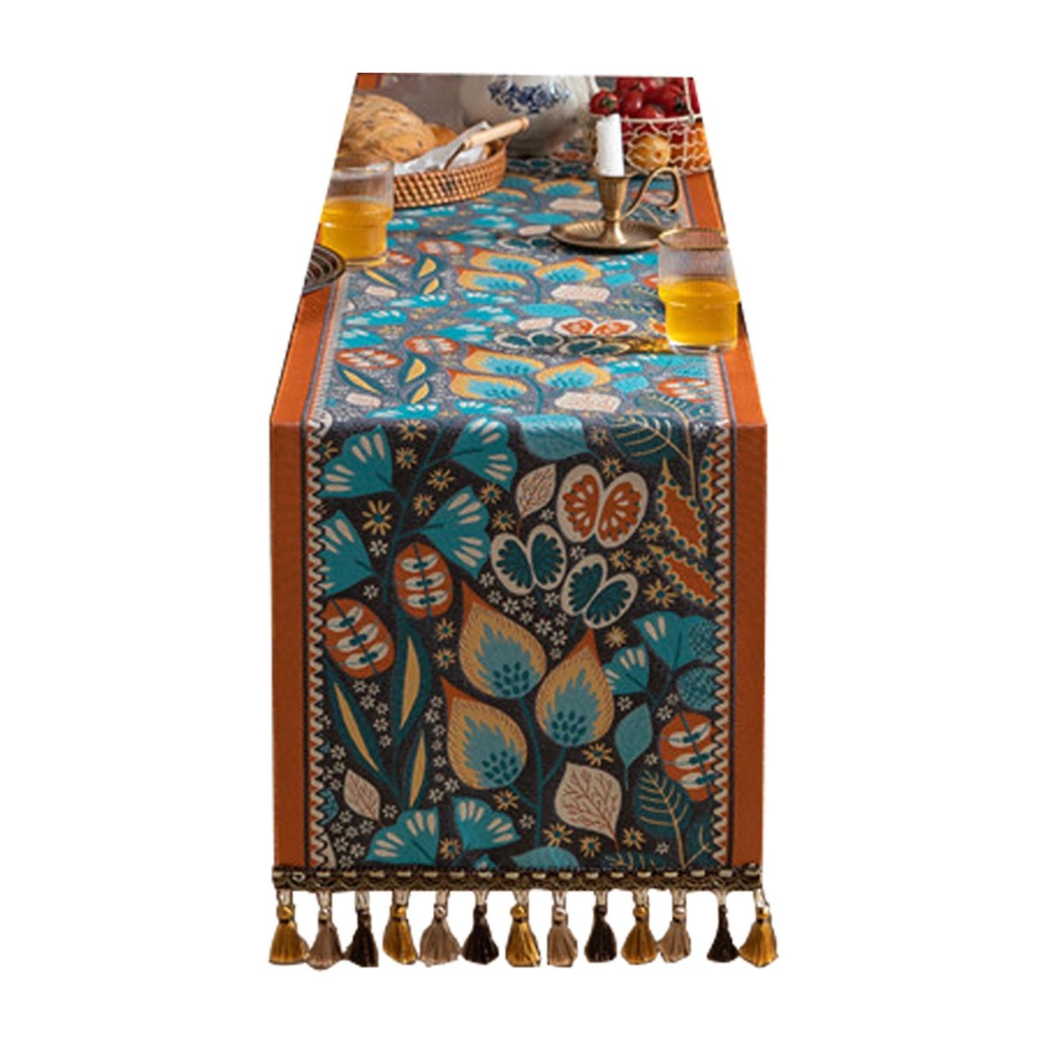 Table Runner Anti-Slip Vintage Decorative Attractive Dry Quickly Thickened Table Runner with Tassels