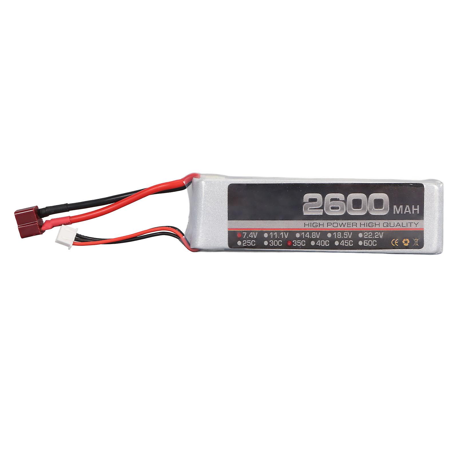 LiPo Battery 35C 2600mAh 2S 7.4V Stable Powerful Performance RC Battery Pack for RC Helicopter Airplane T Connector
