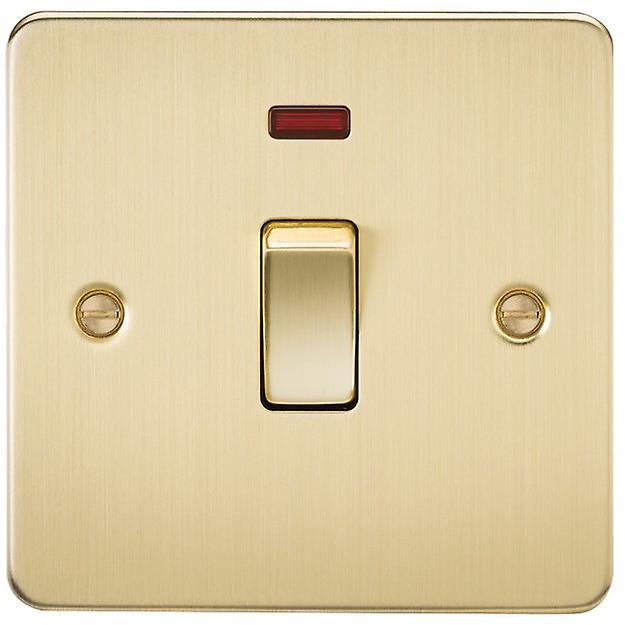 Knightsbridge Flat Plate 20A 1G DP switch with neon - brushed brass - FP8341NBB
