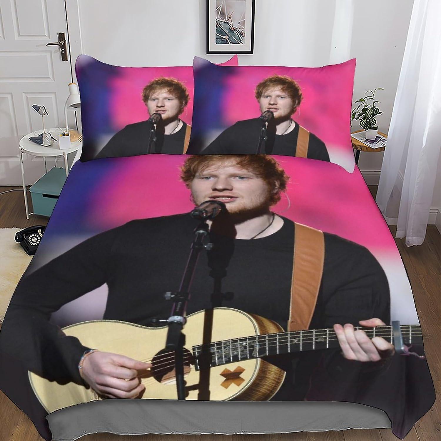 إد شيران غطاء لحاف الأولاد الاطفال 3 قطع مجموعة الفراش ، المغني الممثل المعزي غطاء ستوكات ثلاثية الأبعاد 3D طباعة غطاء لحاف مع حالة وسادة