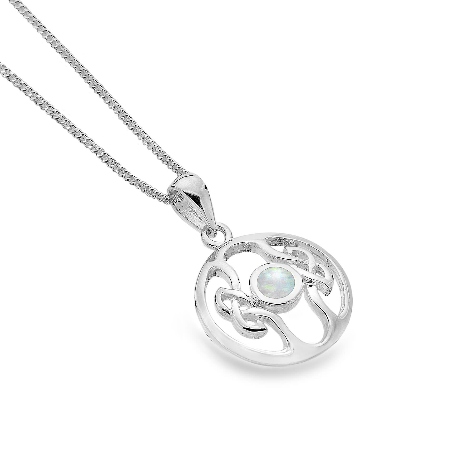 纯银吊坠项链 - 凯尔特结 + 合成蛋白石