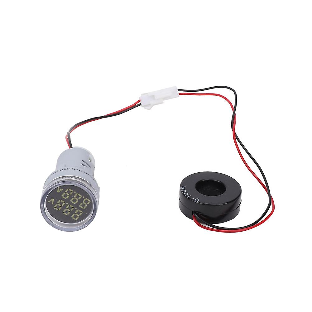 Round Digital Display AC Voltage Current Meter - 2 in 1 Indicator Light (White)