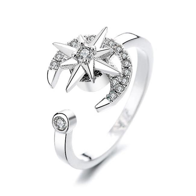 Silver 12 mm Anti-stress ring star and moon