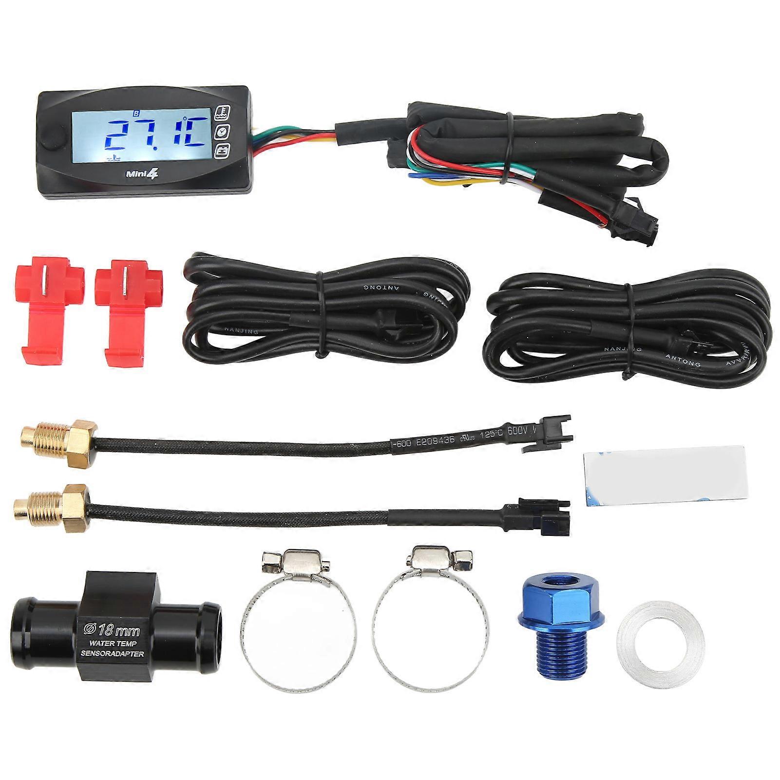 Motorcycle LCD Digital Gauge Voltage Meter Voltmeter Temperature Thermometer Time Display Sensor M14x1.25 E2U513