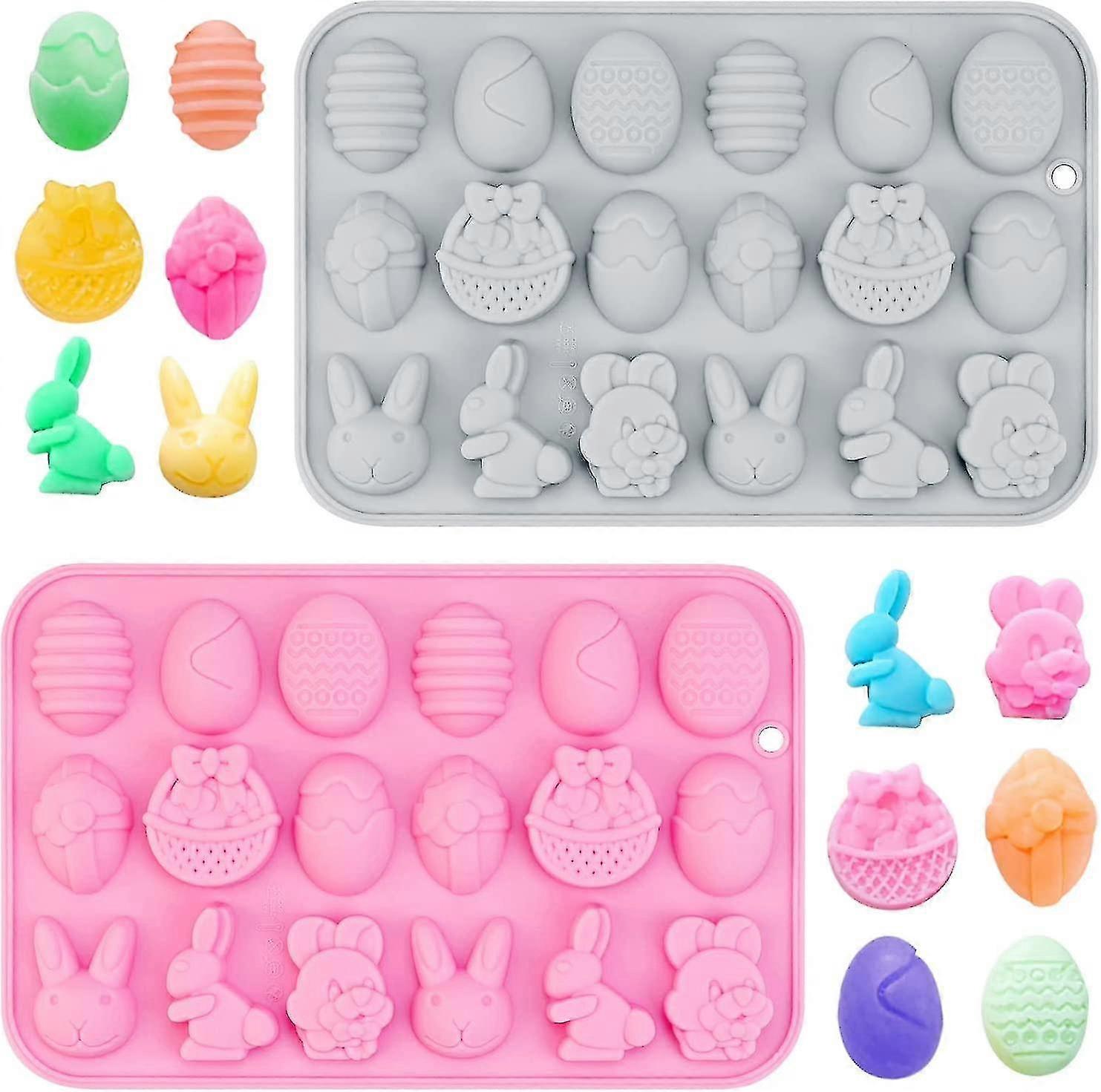 2pcs Heilwiy Easter Silicone Molds Chocolate Mold, Easter Egg Bunny Non-stick Bakeware Gift