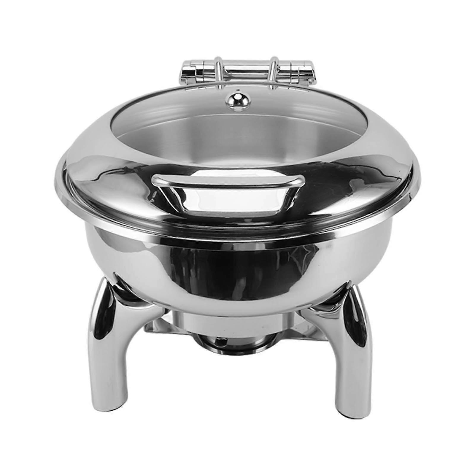 4.5L Round Stainless Steel Chafing Dish Buffet Set with Visible Glass Lid for Hotel Self Catering Kitchens Parties Banquets Catering Activities