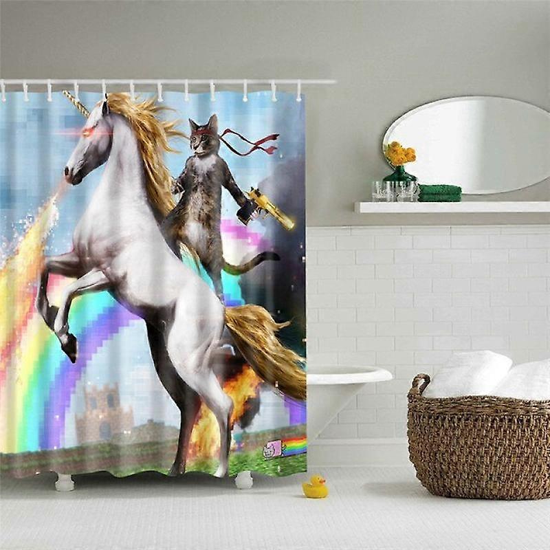 Unicorn and Cat Print Shower Curtains Bathroom Decor with Hooks Waterproof Blackout