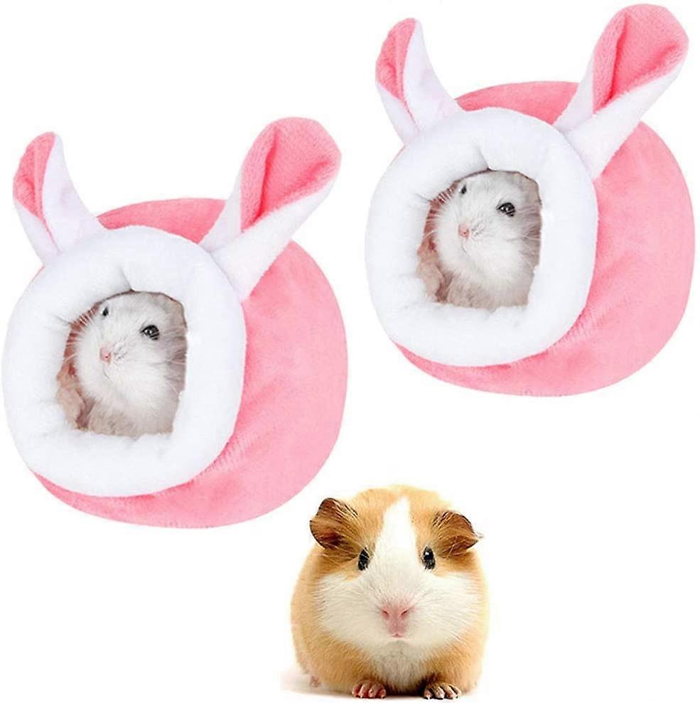 2 Pices Lit de Cochon d'Inde,Nid de Hamster,Lit en Peluche Cochon d'Inde,Convient aux Hamsters, Chinchillas,Cobayes, Lapins, Rose (12 * 10 * 10 cm)
