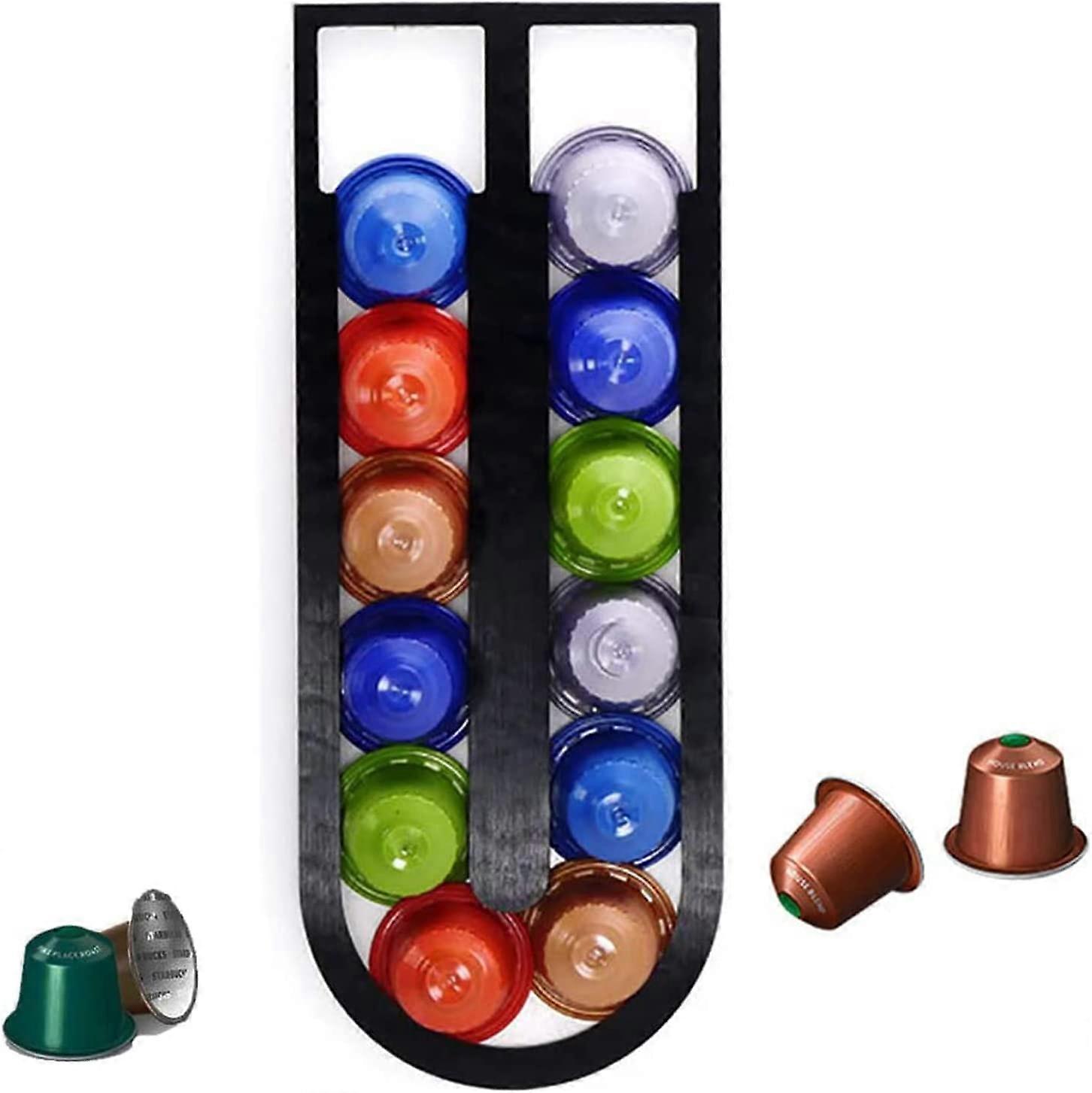 Office Wall Mount Holds 12 Coffee Capsules Storage Rack (Black)
