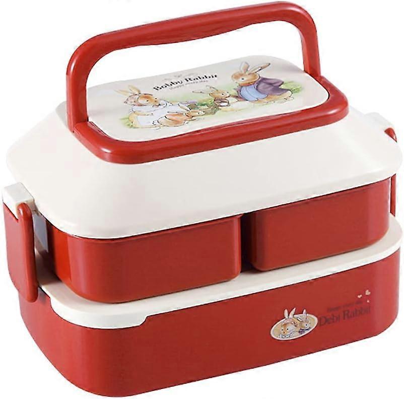 اليابانية الرجعية لطيف الأرنب طبقة مزدوجة مقصورة المحمولة طالب الغداء مربع زوجين صندوق غداء صغير (أحمر)