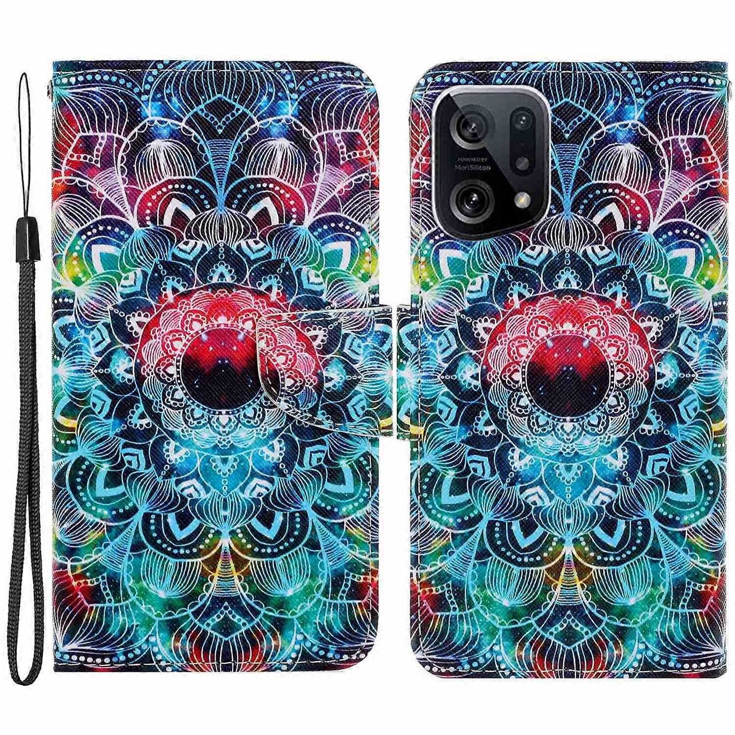 Cross Texture Pattern Printing Leather Case for Oppo Find X5, Stand Wallet Protective Phone Cover with Strap