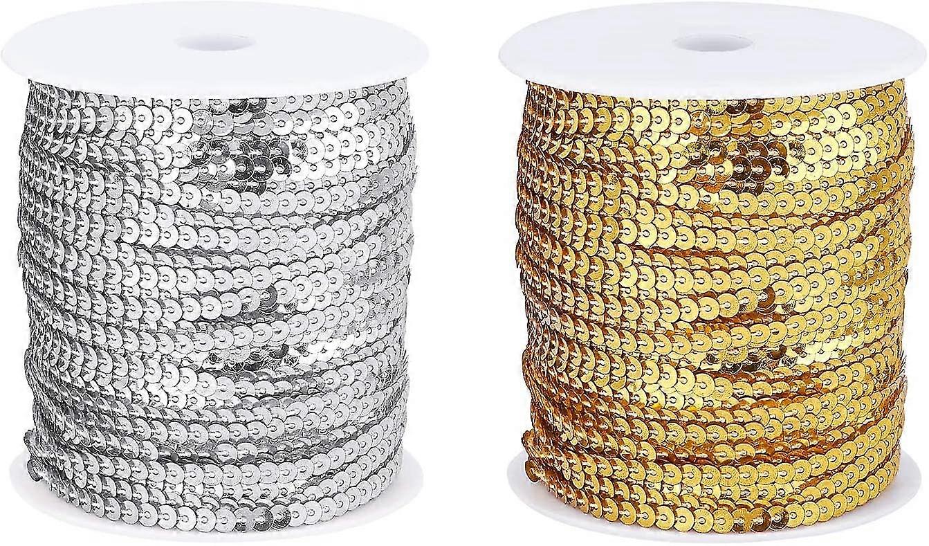 182m Flat Sequin Strip, 4mm Paillette Sequin Trim, Gold Silver String