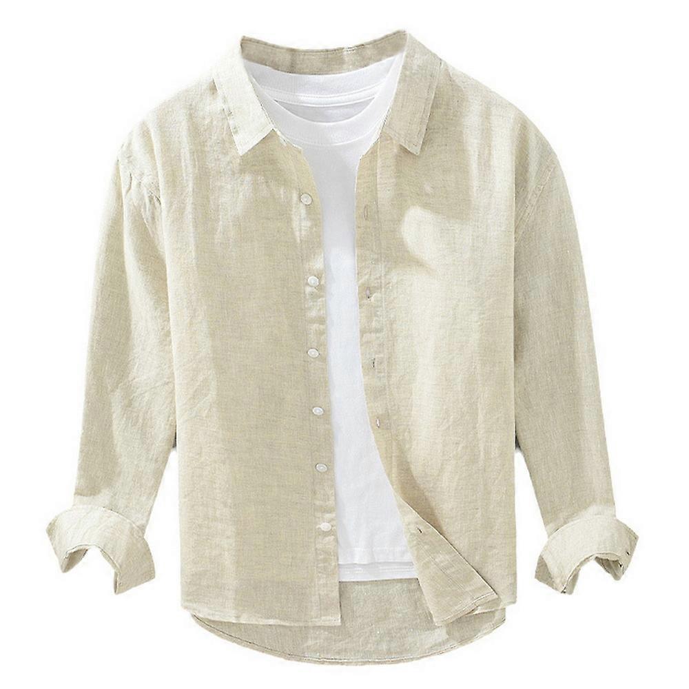 Men's Solid Long Sleeve Linen Shirt