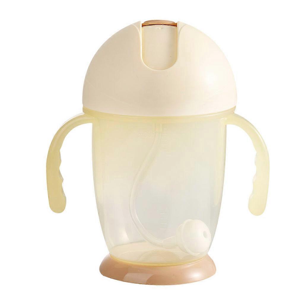 300ml Silicone Double Handle Anti slip Leakproof Water Drinking Learning Cup (Beige)