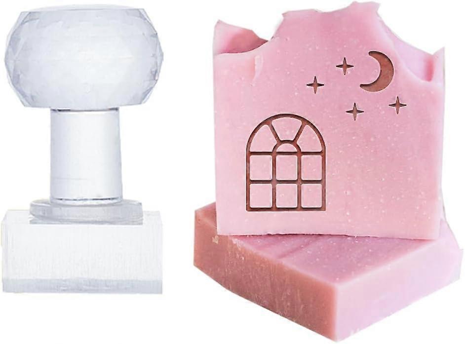 Window Moon Stamps Handmade Soap Stamp with Handle 1.38inch Square Soap Embossing Stamp Natural Transparent Sealing Wax Stamp for Handmade Soaps Clay