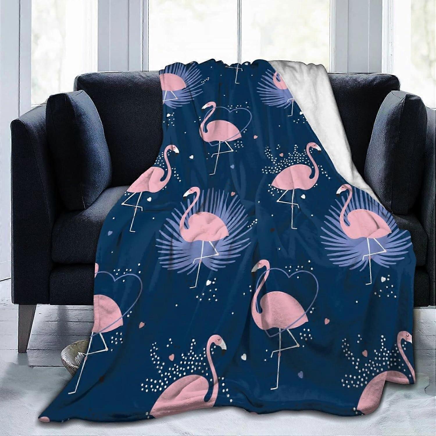 Flamingos with Palm Leaves Fleece Throw Blanket Cozy Soft Plush Lightweight Blanket for Sofa Couch Bednches