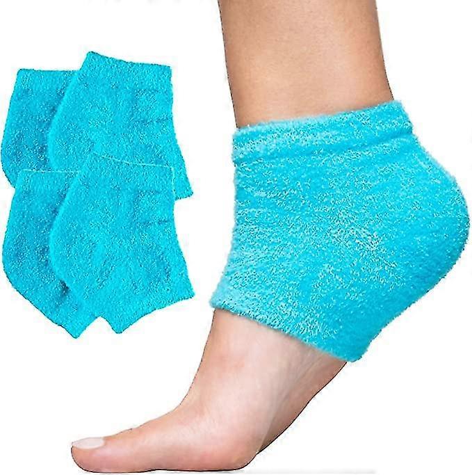 Wabjtam 2 Pairs Gel Lined Fuzzy Toeless Spa Socks To Heal And Treat Dry, Cracked Heels While You Sleep (blue)