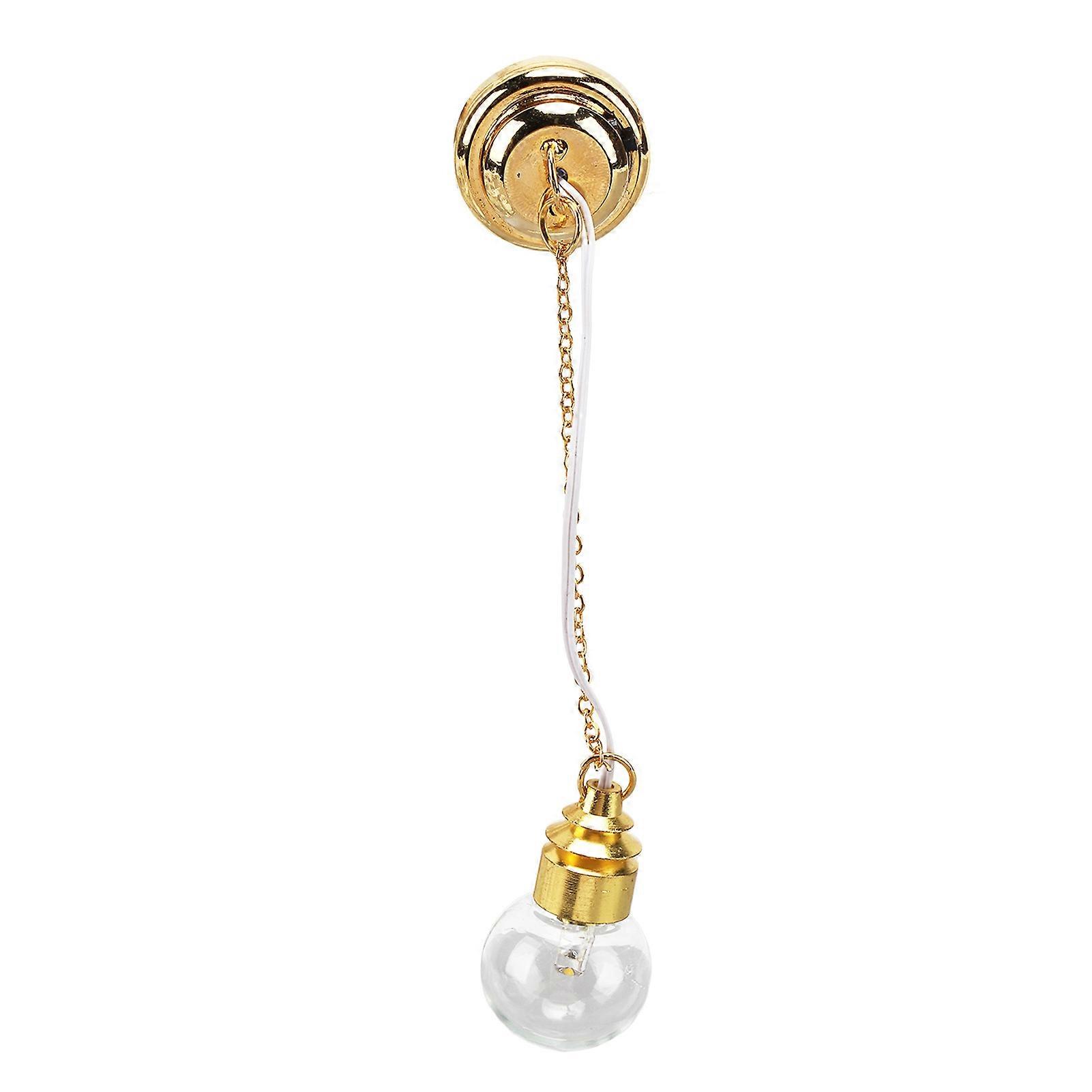 1:12 Scale Miniature Glass Chandelier Single Head Soft Lighting Dollhouse Ceiling Lamp Golden