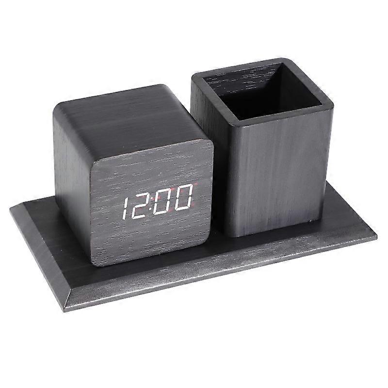 LED Digital Clock with Date, Temperature, 3 Alarms, 4 Brightness Levels, Battery or USB Powered Digital Clock (Black with Pen)