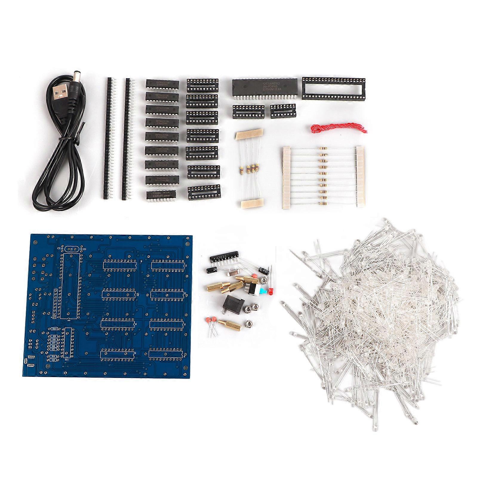 Kit d'éclairage cube LED 3D 8x8x8 à monter soi-même, carré, blanc, rayon bleu