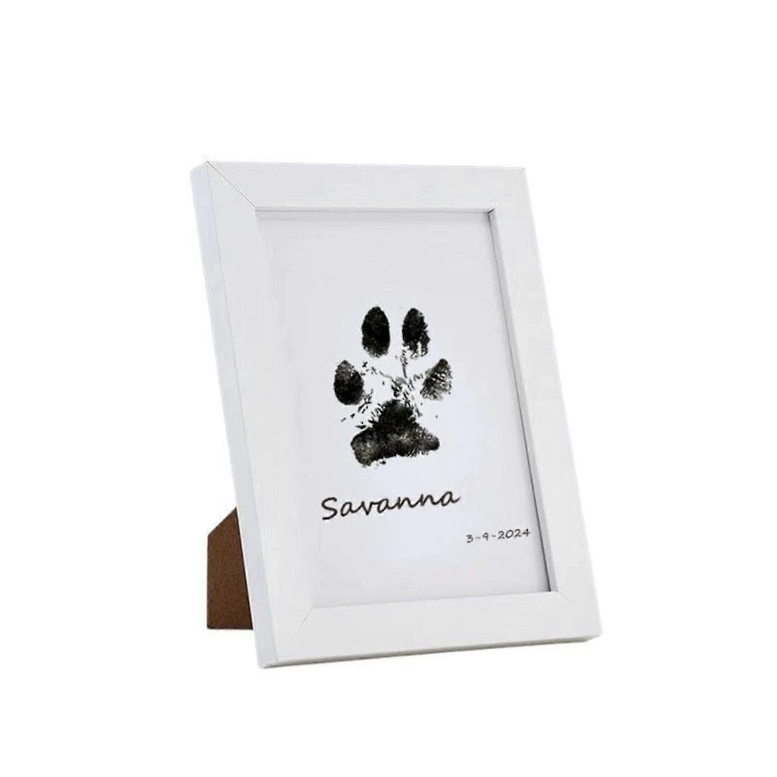 1 Set Pet Paw Printing Kit with Wooden Photo Frame DIY Dog Cat Paw Print Impression Puppy Kitten Pawprint Memorial Picture Frame Decoration Pet Lover 