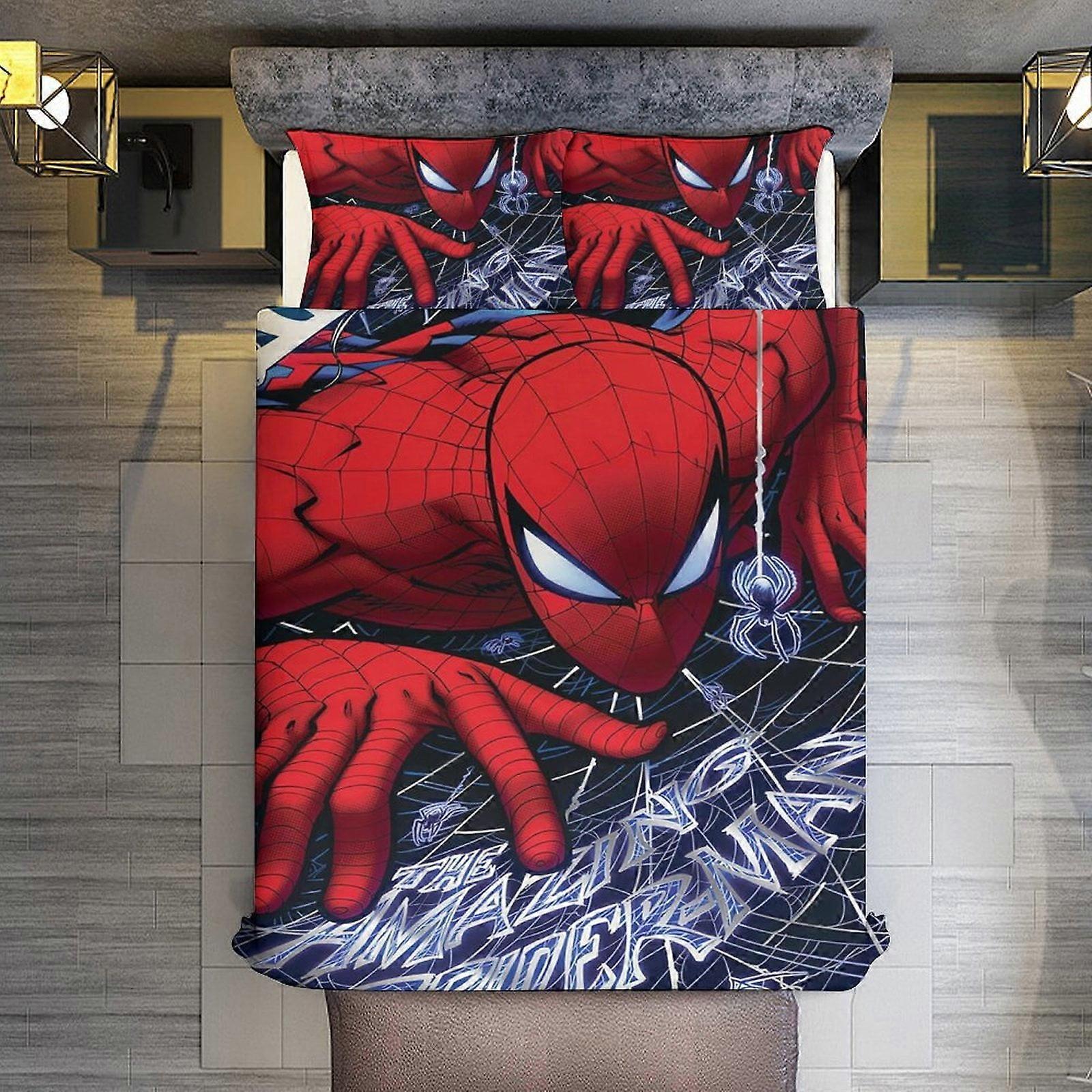 v880  Bed Sheets Bedding Spider-Man 3 Piece Sets Full/Queen Size - Reversible Microfiber Quilts with 2 Shams Soft Lightweight Bedspread Coverlet Comfo