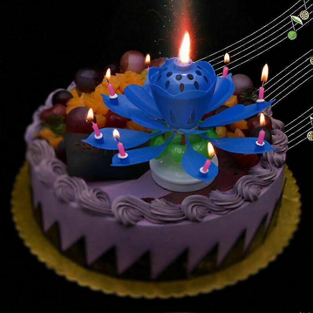 Rotating Music Lotus Cake Candle Birthday Party Magical Flower Blossom Candle