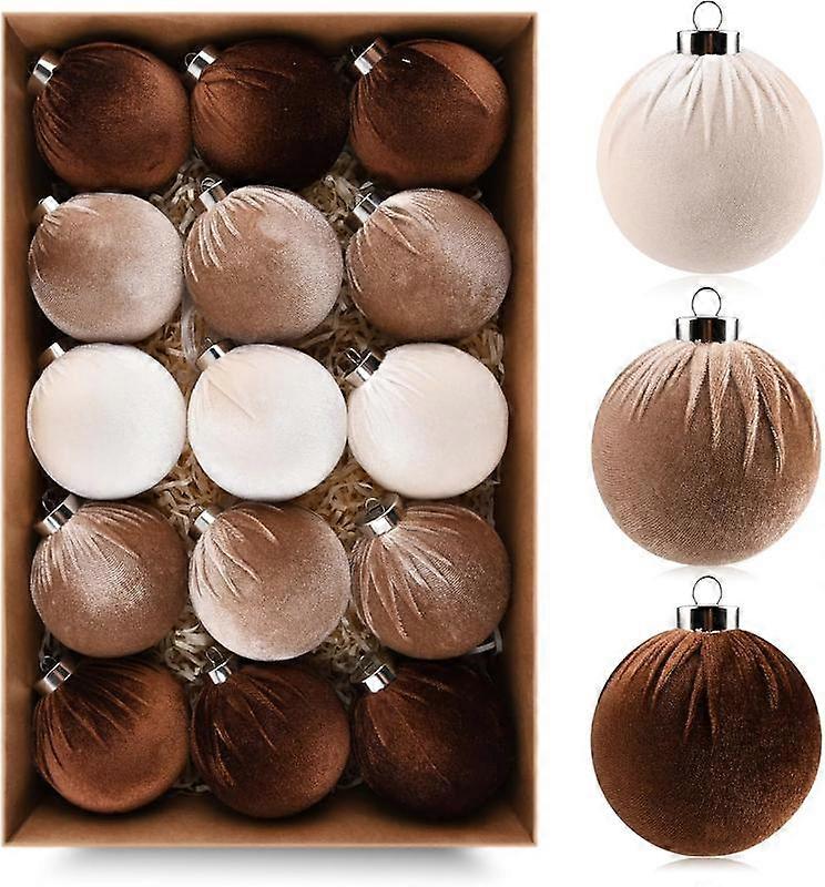 Christmas Tree Ornaments Velvet Balls,Pack of 15,Shatterproof Xmas Bulbs Set