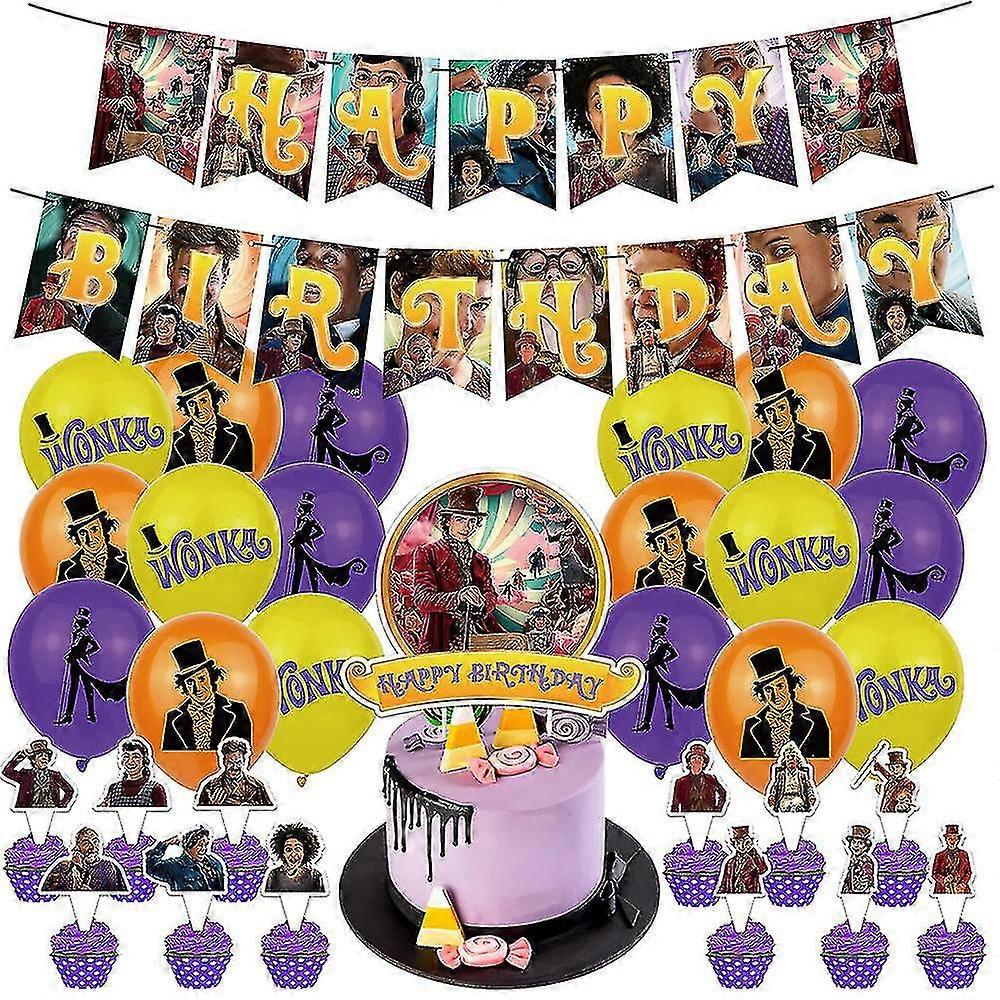 2023 Wonka Chocolate Factory فيلم حفلة عيد ميلاد الديكور مجموعة سحب كعكة العلم بالونات اللاتكس