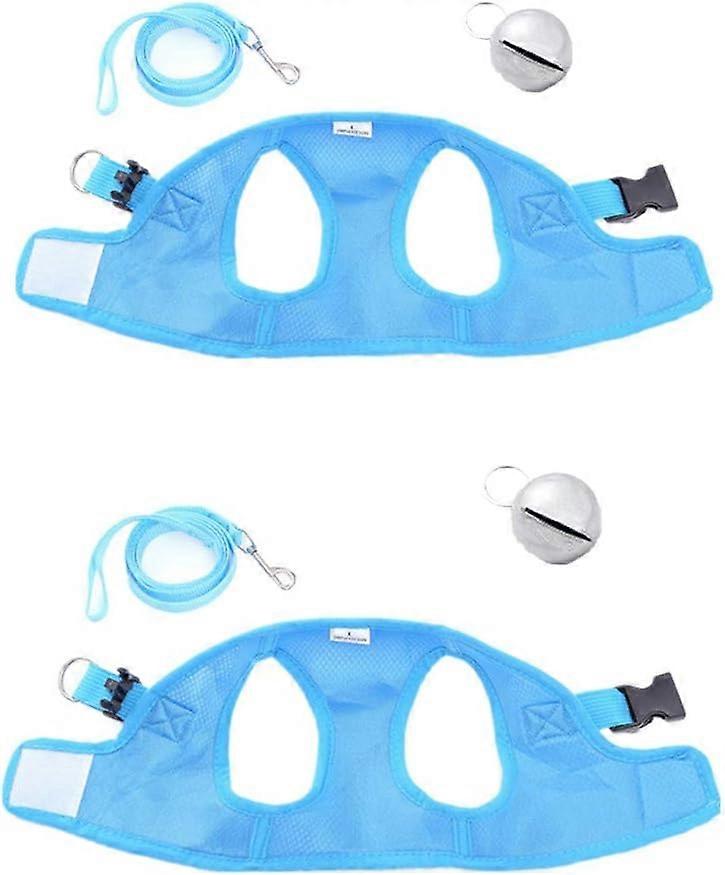 2 Pieces Pet Harness Vest Mesh Leash with Breathable Bell for Guinea Pig Rabbits (Size L: Chest: 34-40cm / 13.38-15.74", Blue)