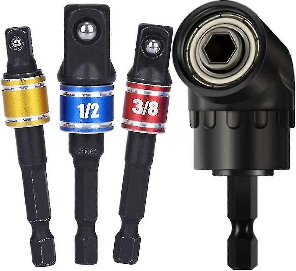 Grade Driver Sockets Adapter Extens Set Bit 3pcs 1/4 3/8 1/2" Socket Adapter Set And Right 105 De Right Angl