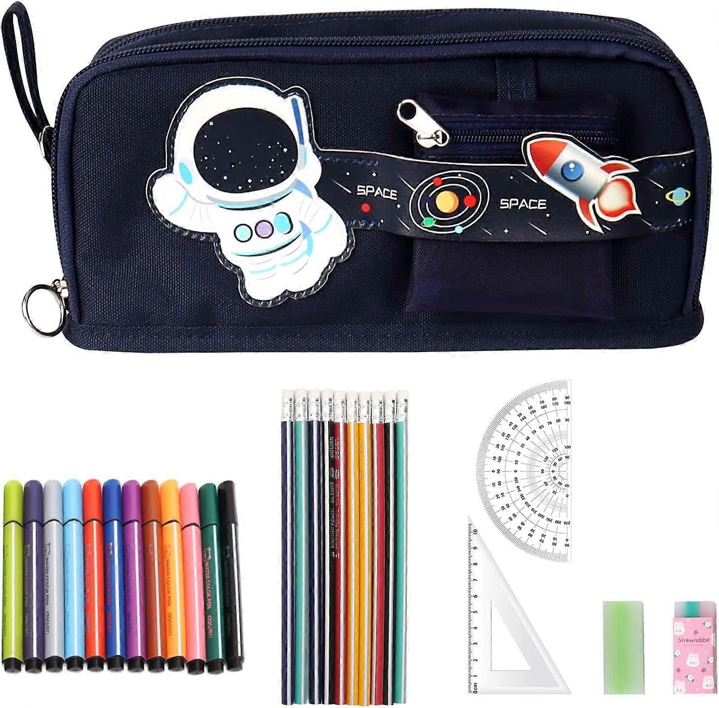 School Pencil Case, Large Capacity Pencil Case with Compartments and Elastic Band, Smooth Zippered Pencil Bag with Handle Bright Colors for Teenagers