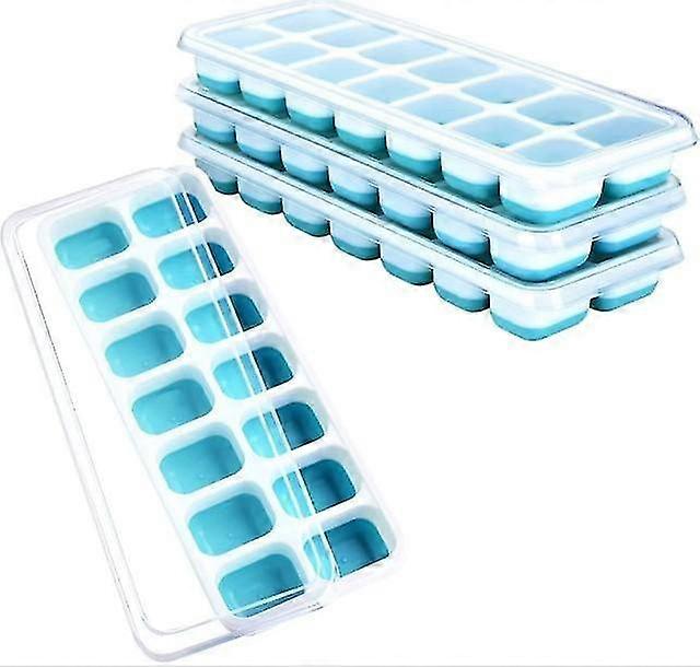 Ice tray 4 reusable silicone and 14 ice tray molds, with removable lid Blue