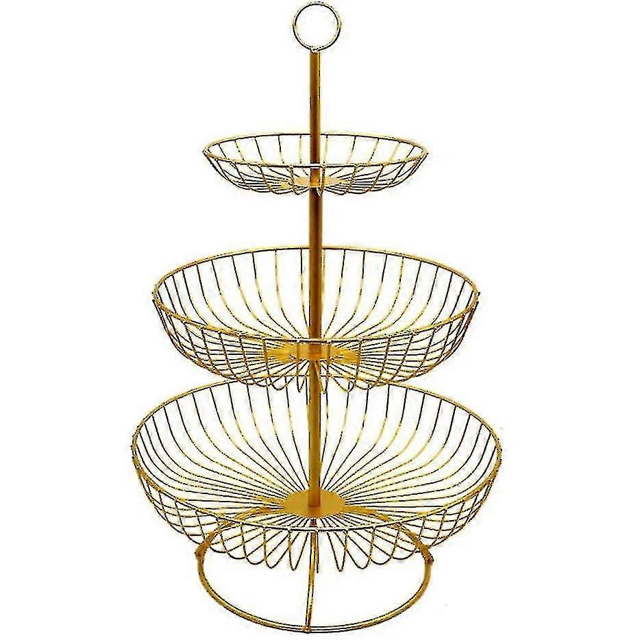 Fruit Basket 3 Tier Metal Fruit Cup Vegetable Fruit Cake Display Stand - Golden