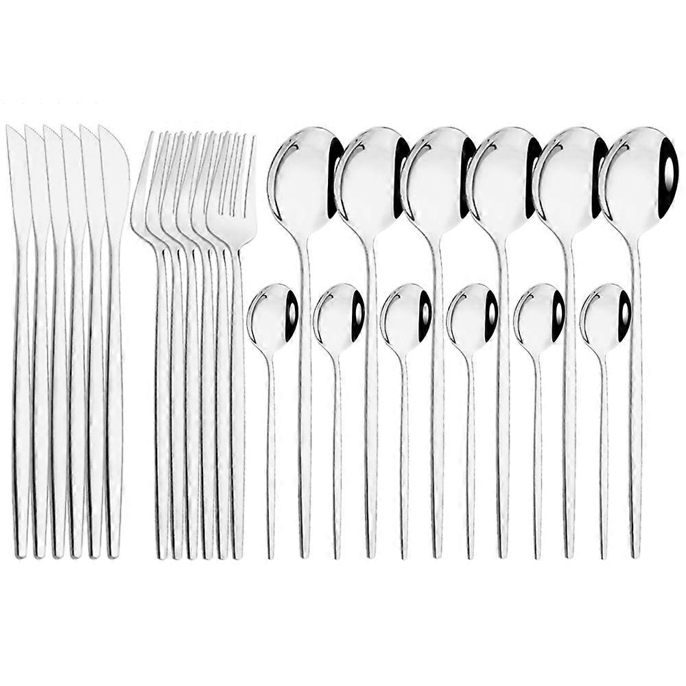 24Pcs Stainless Steel Tableware Knife Fork Tea Spoon Upscale Dinnerware Gift