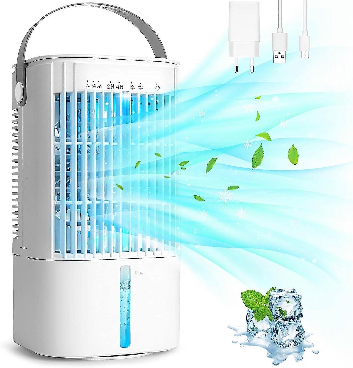 Portable Air Conditioner, Quiet Mobile Air Conditioner, Air Cooler, with 900ML Water Tank, 3 Speeds, 7 LED Lights, 2 Spray Modes, 2/4H Timer, for Home