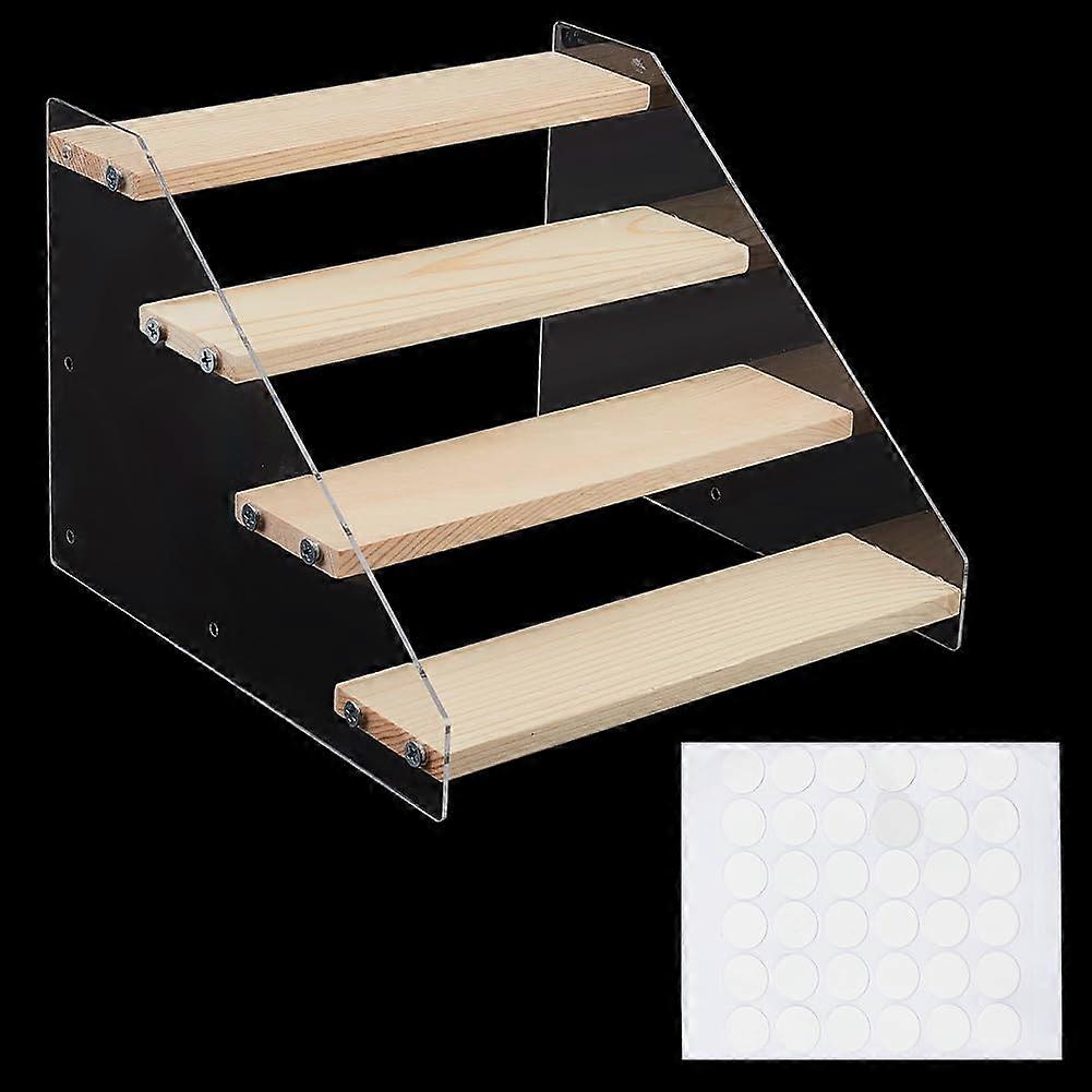4-Tier Clear Acrylic Display Risers Showing Stand Display Shelf Wooden Jewelry Displays Risers for Vendors Pop Figures Cupcakes Perfumes Navajo White