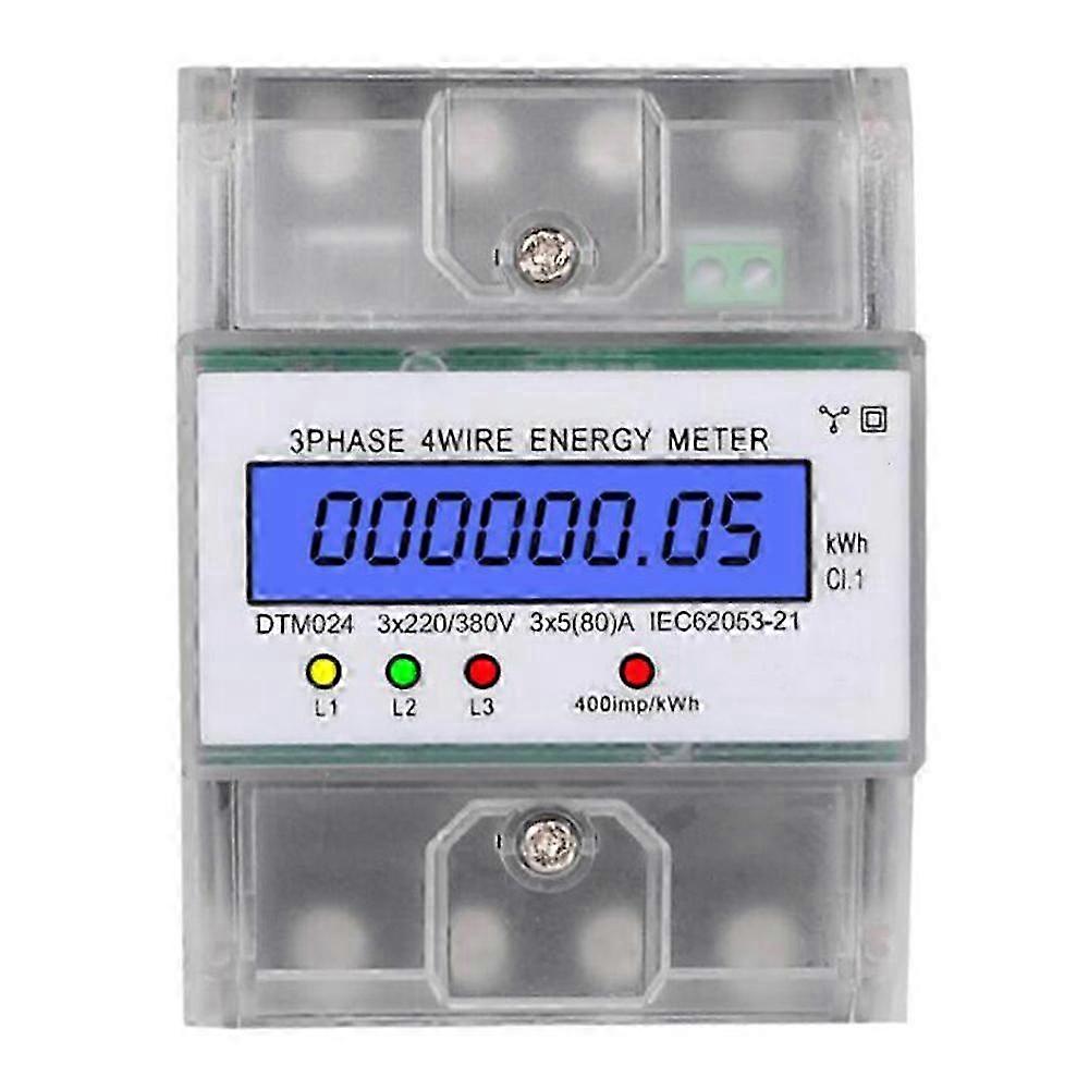 3 Phase 4 Wire Energy Meter 220/380V 5-80A Energy Consumption kWh Meter DIN Rail Installation Digital Power Meter
