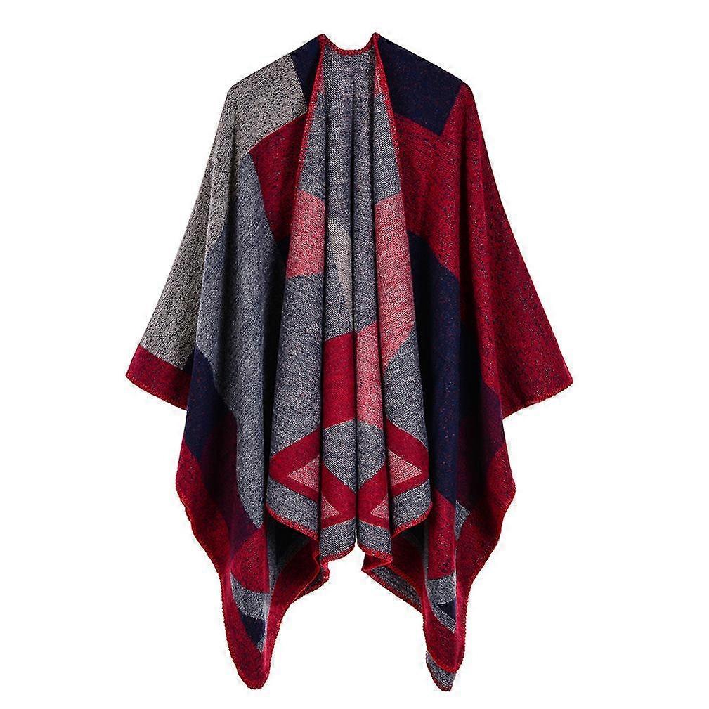 Women's Jacquard Poncho Blanket Long Shawl Wrap Cardigan Coat Cashmere Feel with Geometric Pattern