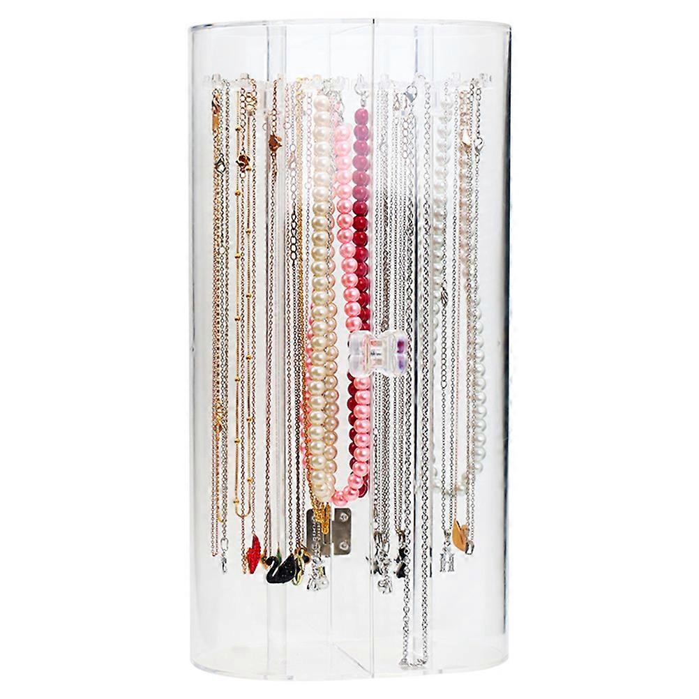 Clear Acrylic Necklace Organizer with 24 Hooks, Dustproof Rotating Stand