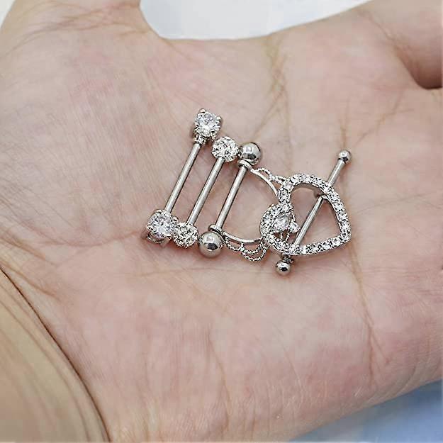thumbnail image 2 of 1 Pair 14g Gem Nipple Rings – Ball Barbell Style, Surgical Steel, Crystal Gems, Tongue Or Nipple Piercing 2 of 4