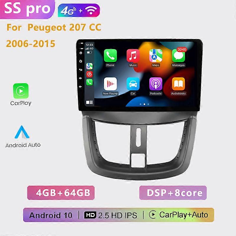 2din 4+64G Android Auto car radio multimedia playerCarplay GPS navigation NO DVD for Peugeot 207 CC 2006 2007 2008 2009-2015